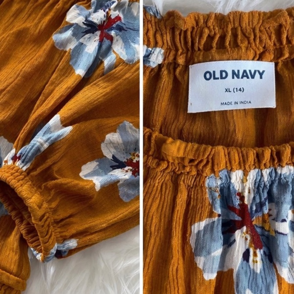Old Navy Floral Off Shoulder Maxi Dress | Boho Smocked Ruffle Hem XL - Picture 4 of 5